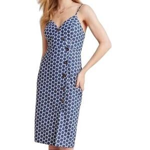 Anthropologie Waverly Grey Morin Dress Women S Blue White Polka Dot Button Front